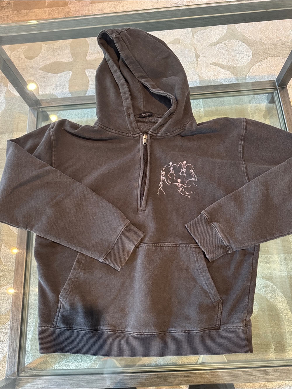 Brandy Melville black/charcoal fleece-lined hoodie with logo tag
